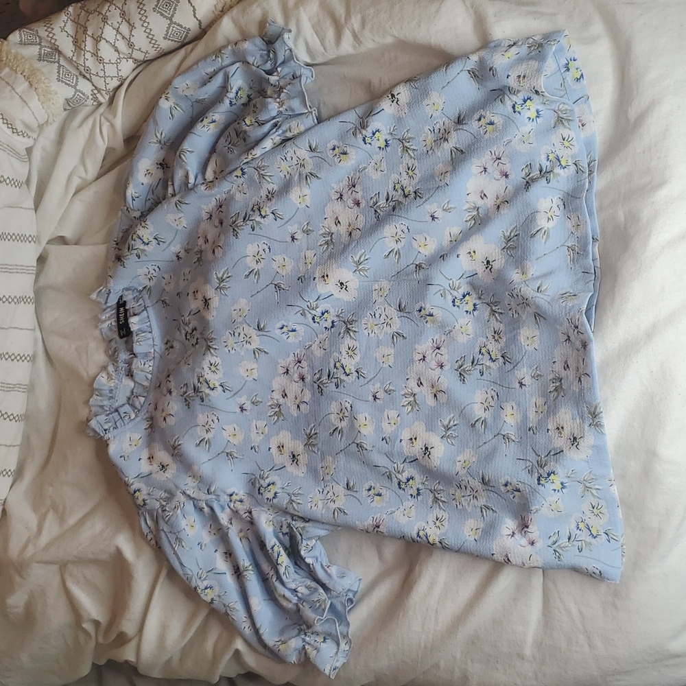 Shein floral mock neck blouse